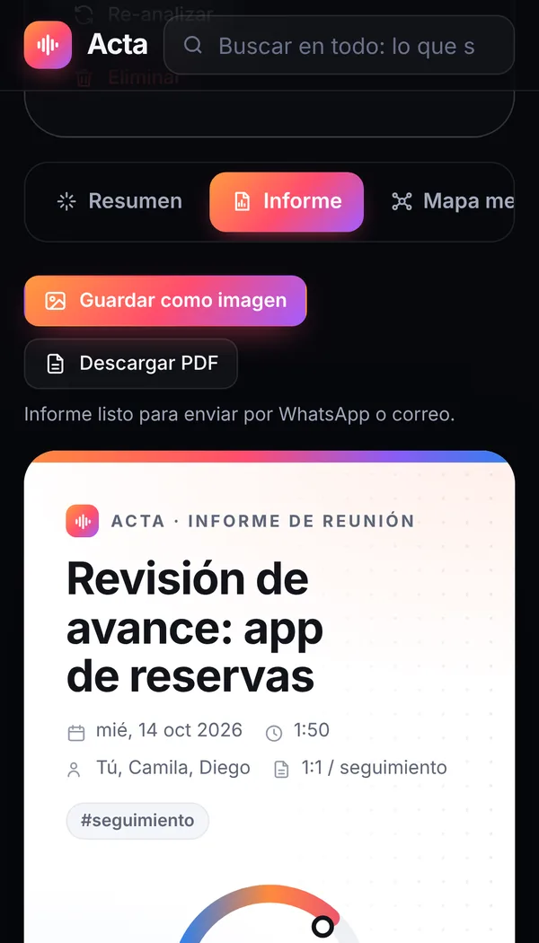 Informe visual de una reunión en Acta