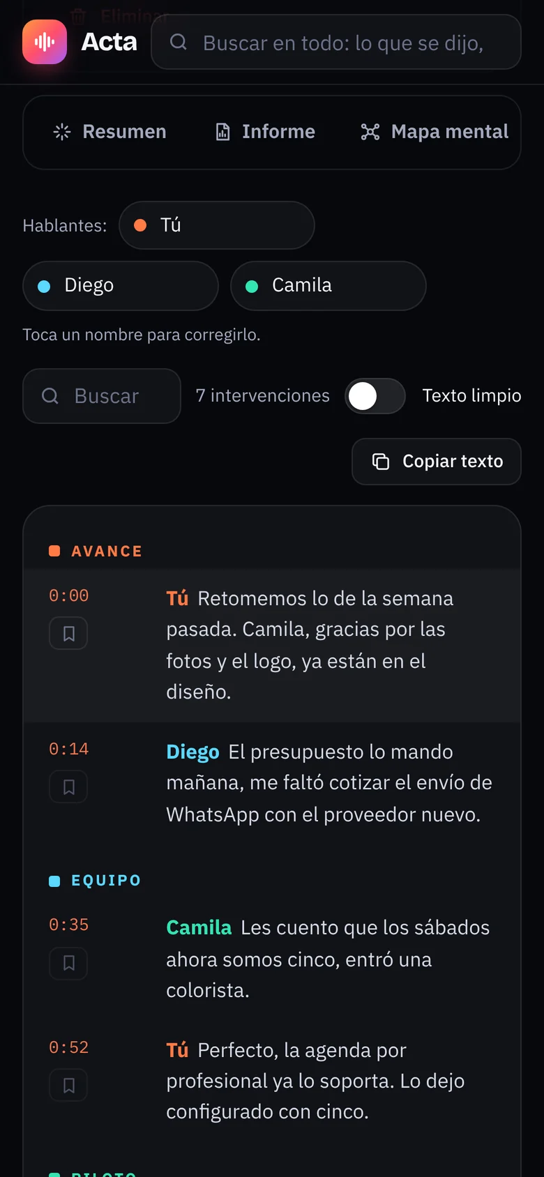 Transcripción con hablantes